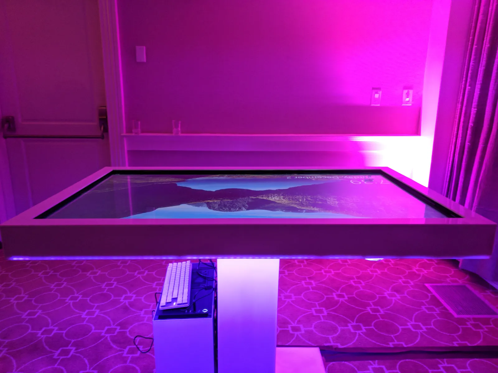Interactive gaming table with LED accent lighting at bar mitzvah party entertainment