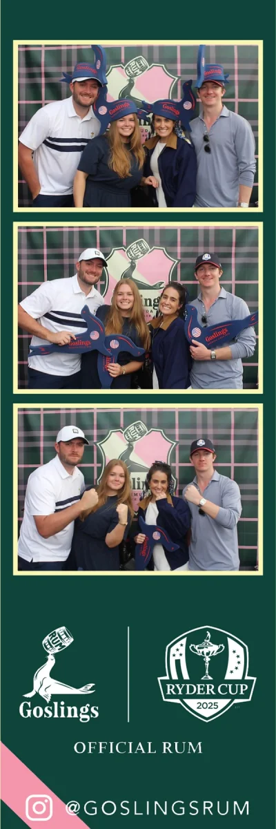 Goslings Rum x Ryder Cup 2025 branded photo strip with props