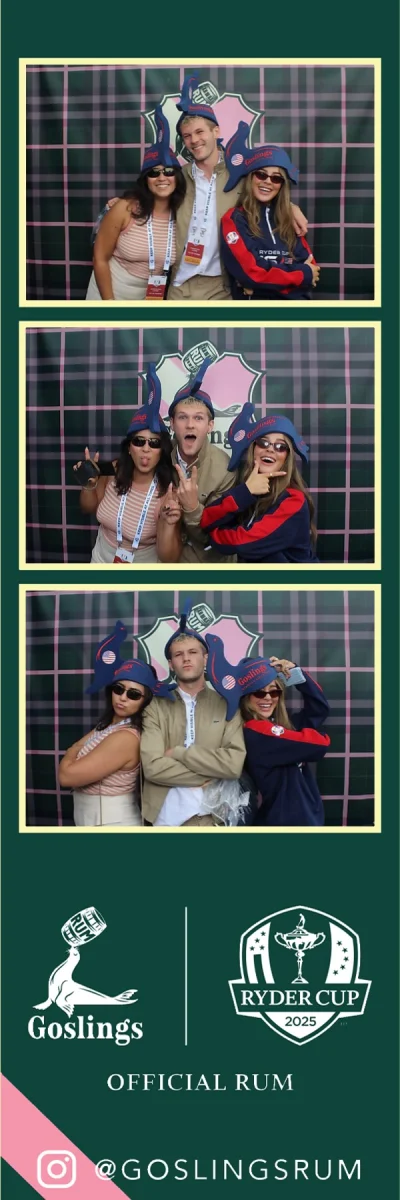 Goslings Rum x Ryder Cup 2025 branded photo strip at tournament