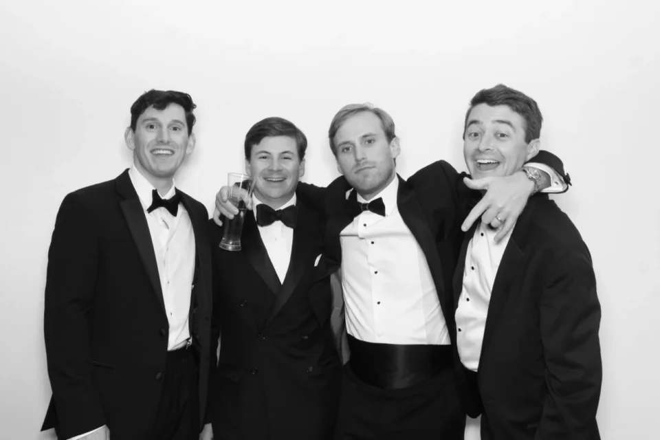 Black tie event black and white photo booth portrait with studio lighting