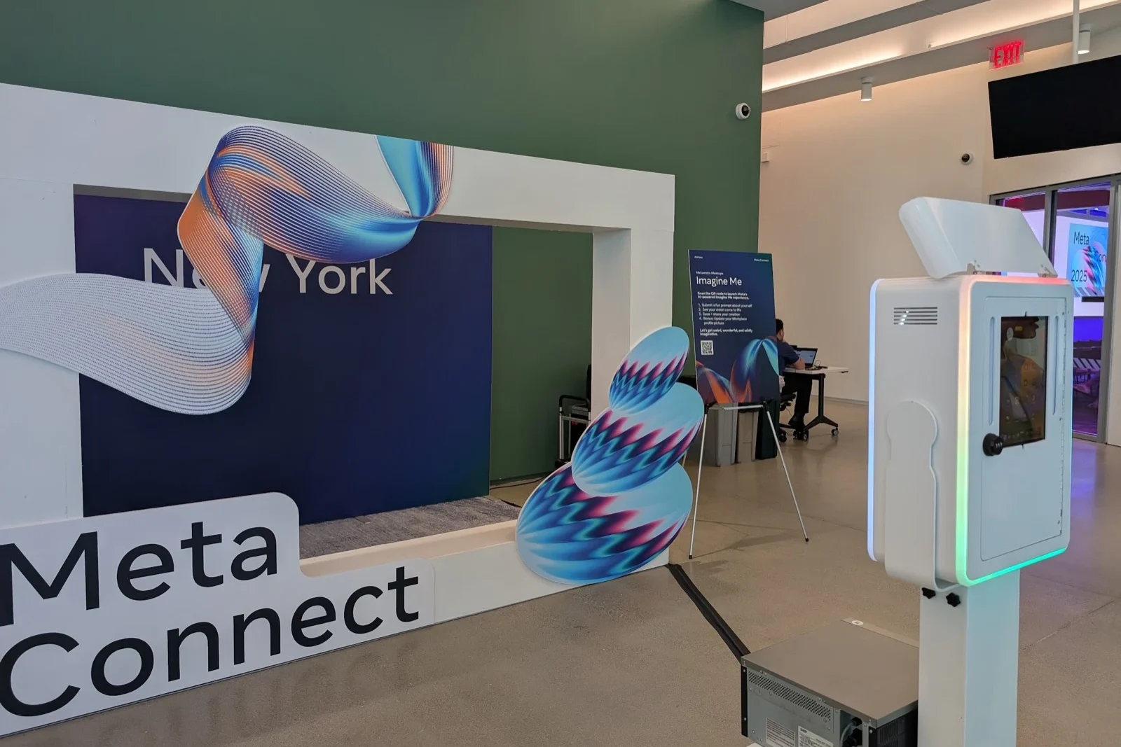 Photo booth rental NYC: open air photo booth with a custom Meta Connect backdrop at a New York brand activation